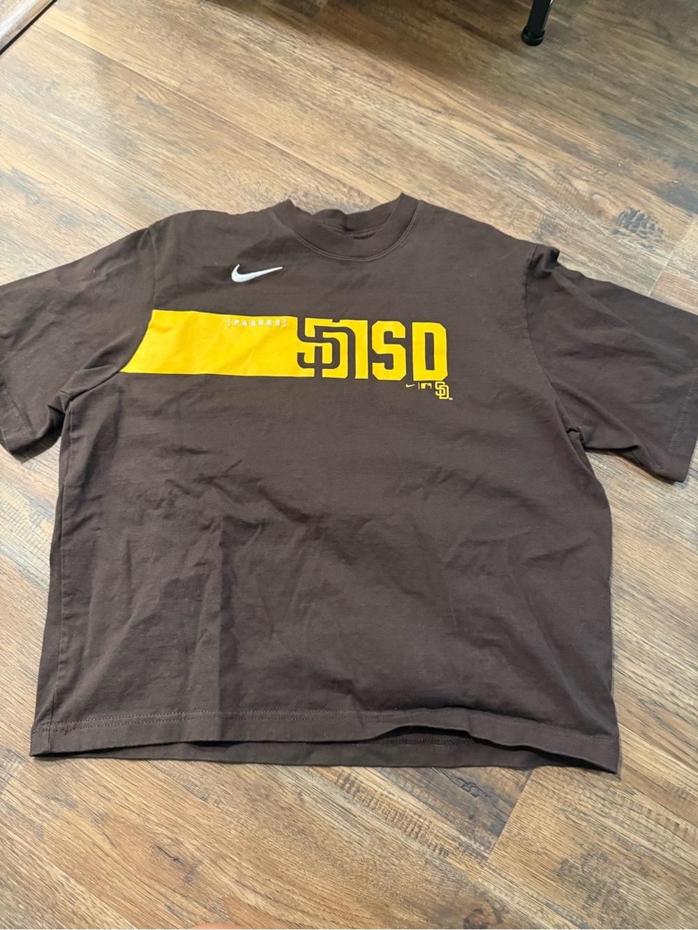 Nike Brown Tee with Yellow Padres Chest Graphic - Crop top Tee
